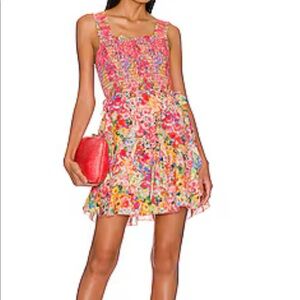 Alice and Olivia Jocelyn Smocked Mini Dress in Garden Floral